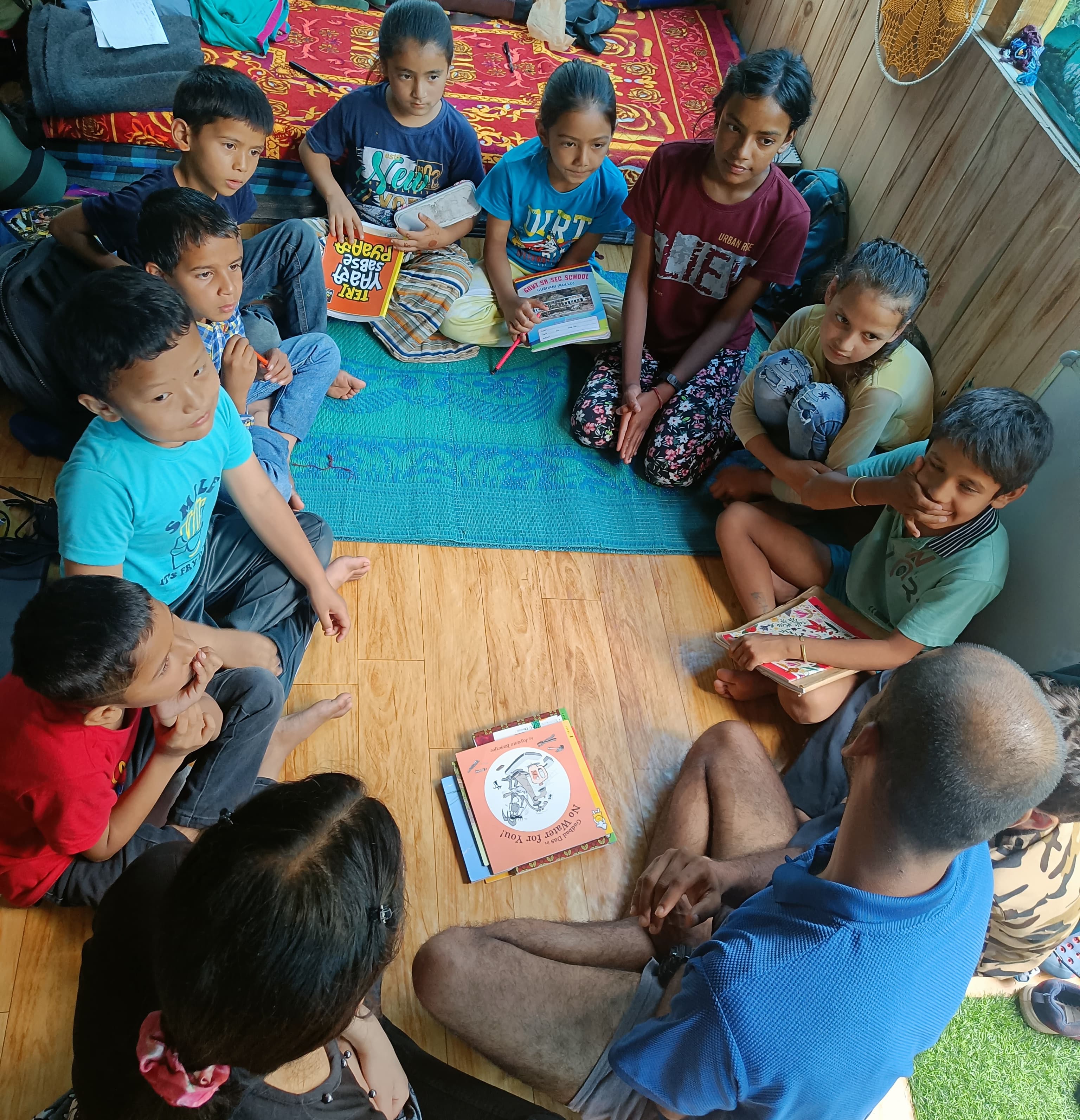 Students learning English in a group